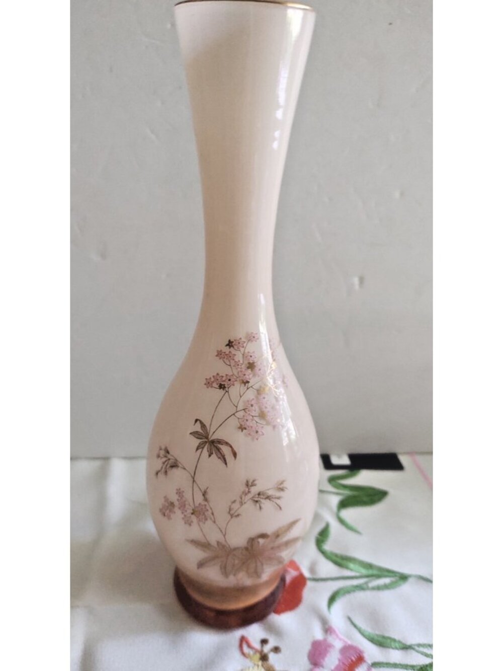 Vintage Hand Blown & Painted Glass - Made in Italy 9 3/4" Gold Florals